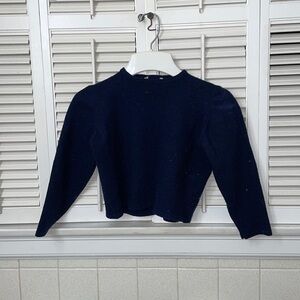 Henry Bendel NYC 100% wool sweater shrunk crop top sweatshirt DARK NAVY